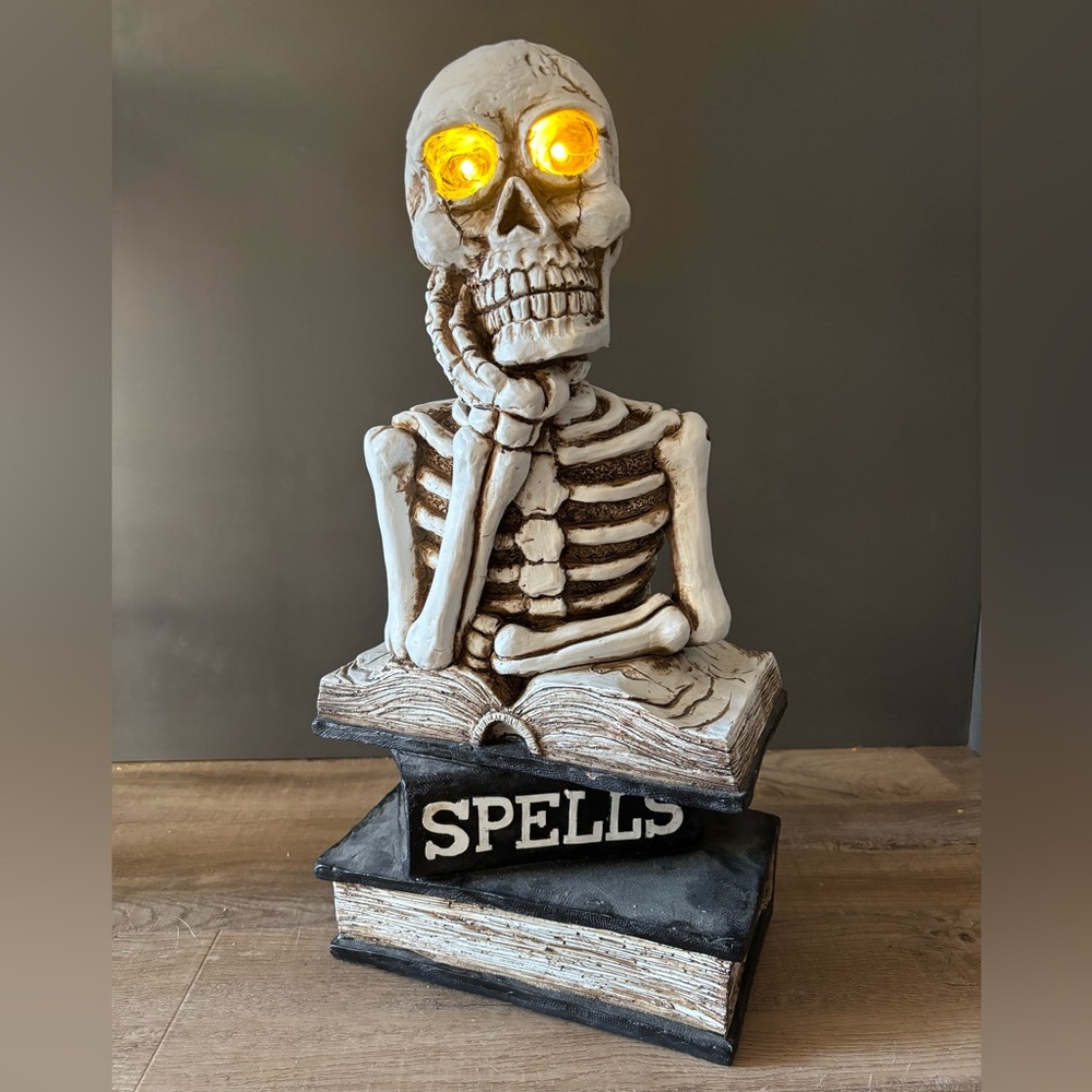 Large Skeleton Halloween Book Decor with Light-Up Eyes